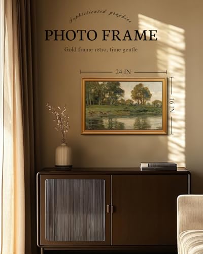 Image of VIYYIEA Vintage Large Framed Wall Art for Living Room, Landscape Canvas Prints Home Decor, Oil Painting Picture, Bedroom Wall Decor Gifts for Friends or Family -【Twilight Reflections】-(24L x 16W)