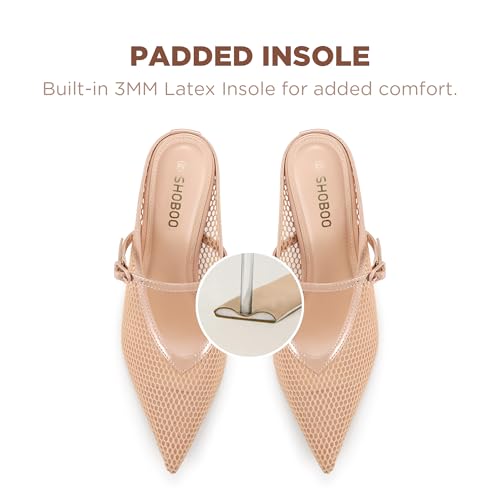 Women's Pointed Toe Kitten Heels Mesh Dress Sandals Slip On Pump Shoes with Strap for Casual Party Office3