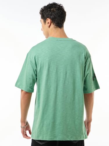 Image of Bewakoof Air 1.0 Men's Graphic Printed Oversized Fit Half Sleeve Round Neck Cotton Slub T-Shirt
