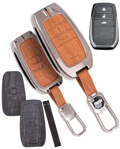 Image of Car Key Cover Compatible with Toyota withtuner | withtuner Legender | Innova Hycross | Invicto 3-Button Smart Key (Dual Leather Metal (Black & Brown))