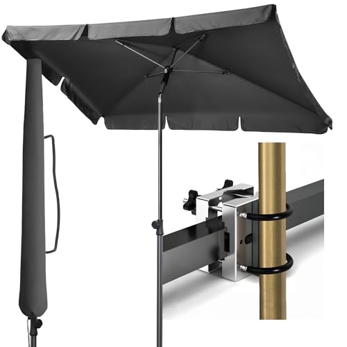Menz Sonnenschirm Balkon - 3-IN-1 SET - UV50+ Sonnenschirm rechteckig 200x125 cm + Sonnenschirmhalter Balkongeländer + Sonnenschirmhülle - Sonnenschutz Balkon, Anthrazit 1