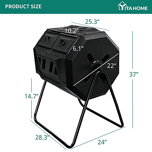 Yitahome Large Outdoor Dual Bin Composter Tumbling, 43 Gallon Rotating Compost Bin With 2 Sliding Doors And Aeration System, Garden Compost Tumbler, Bpa Free (2 X 21.5 Gallon,Black) #TOP7