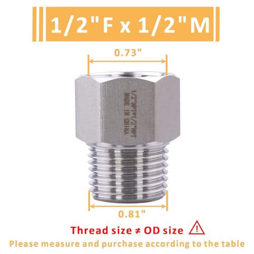 Image of Forged Reducer Adapter Fitting - Stainless Steel 304 Reducing Pipe Connector, 1 /2 inch NPT Female x 1 /2 inch NPT Male (pack of 5)