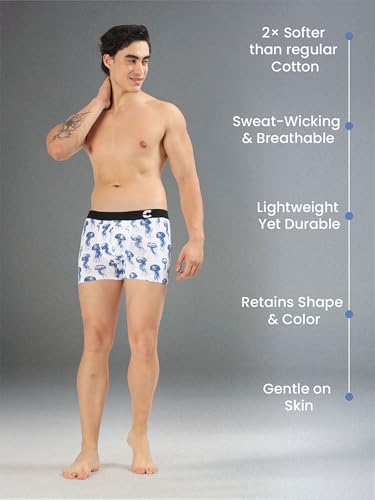 Image of Freecultr Men's Cotton Stretch Printed Trunks | Soft Breathable Innerwear with Stylish Logo Waistband | Comfort Fit Trunks for Everyday Wear