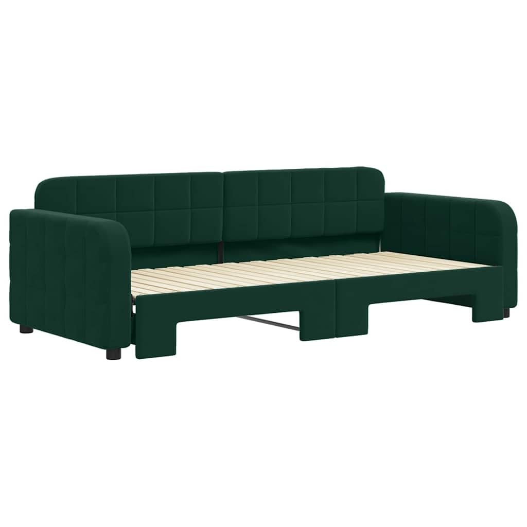 Cama de día con cama de día sin colchón verde oscuro 90 x 200 cm | Sofá 2 en 1, terciopelo suave, estructura de madera y metal, salón o dormitorio