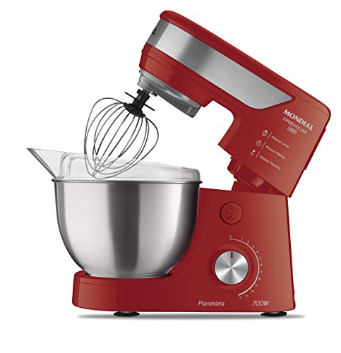 Batedeira Planetária Mondial, Premium Inox, 220V, Vermelho, 700W - BP-02P-R-TI