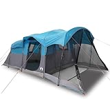 Wasserdicht-Familienzelt mit Masch-Wand & Fenster, 8 Personen Tunnelzelte mit Reißverschlusstür für Camping Wandern, Blau 610 x 244 x 198 cm Polyester