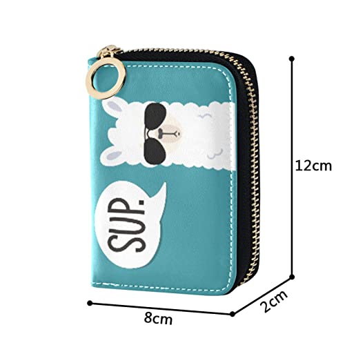 susiyo RFID Credit Card Holder Case Cool Llama Alpaca Leather Printed Zipper Card Case Wallet for Women Girls4