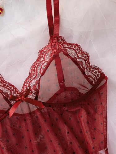 Image of Foxiny Sexy Split Side Floral Lace Trim Full Slip Night Gown Babydoll Lingerie Dress with Thong 2 piece