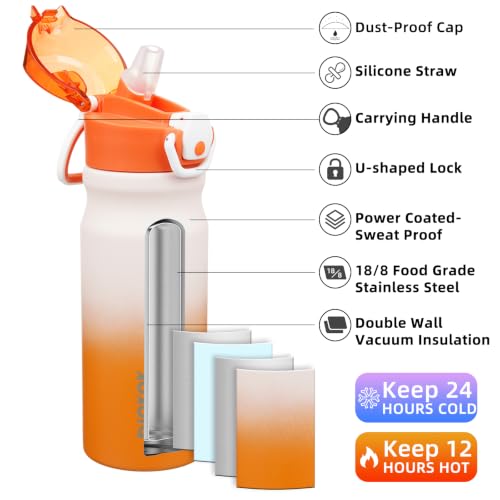 Image of BJPKPK 18 oz Water Bottle with Straw & Handle, Insulated Stainless Flask | Leak Proof Locking Lid, Thermal, Double Wall Vacuum, Keeps Hot /Cold, BPA Free, Dishwasher Safe, Travel & Sports, Coral