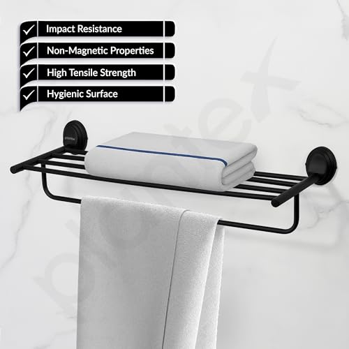 Image of Plantex 304 Grade Stainless Steel Towel Rack for Bathroom /Towel Stand /Hanger /Bathroom Accessories - Cubic (24 inch -Black)