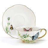 Porcelain Butterfly Teacup And Saucer Set With Gold Trim Fine Dining And Table Decor