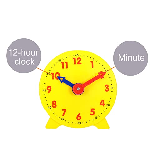 Image of PATIKIL 4 inch Teaching Clock, 2 Pack Learn Clock Learning Tell Time Analog Clock Demonstration Clock 12 Hour 2 Pointers for Classroom Teacher, Yellow