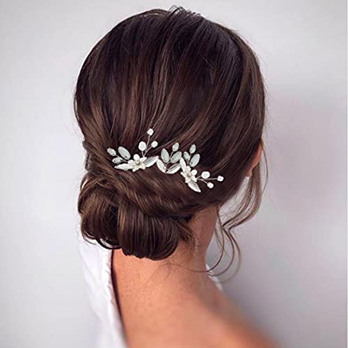 Runmi Horquillas para el pelo de novia de boda, 3 piezas de hoja de plata, accesorios para el cabello nupcial para mujeres y niñas
