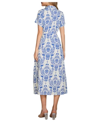 Image of Milumia Women's Floral Print Button Short Sleeve Midi Dress Drawstring Waist Summer Dresses