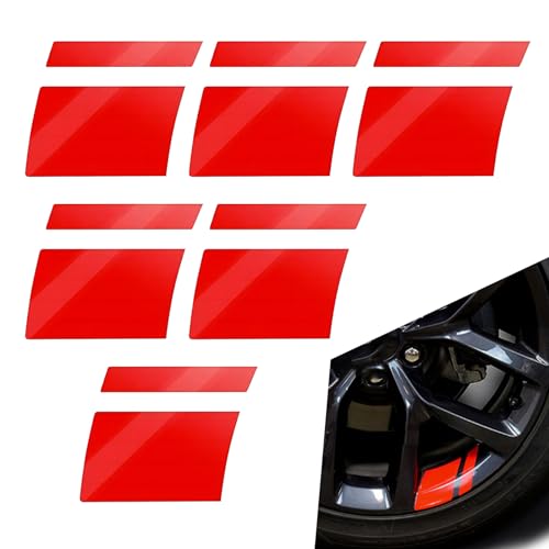 gunroil 6 Pack Car Wheel Rim Decal Stripe, 3.9In x 2.7In Motorcycle Decorative Stickers, Reflective Design, Universal Smooth Automotive Tire Rim Accessories for 18In to 21In Wheels (Red)
