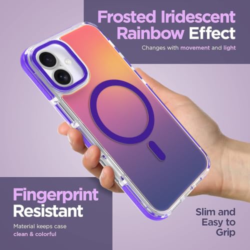 Image of Magnetic Case for iPhone 16 [Compatible with Magsafe] [Cute Fashion Fluorescent Design] [1 Screen Protector] Slim Translucent Matte Case for iPhone 16 6.1 inch 2024, Purple
