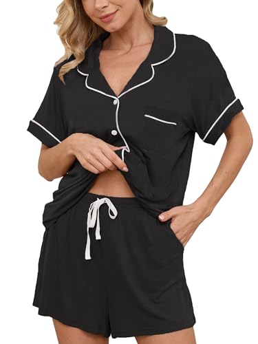 Image of Womens Pajama Sets Short Sleeve Sleepwear Soft Button Down Nightwear Lounge Pj Set XS-XXL