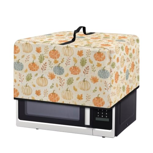 Image of Microwave Oven Cover, Dustproof Air Fryer Toaster Protector Electrical Appliance Cover for Kitchen Fall Decor, L, 20.9 x 15.7 x 12.4 Inches, Pumpkin Leaf Beige