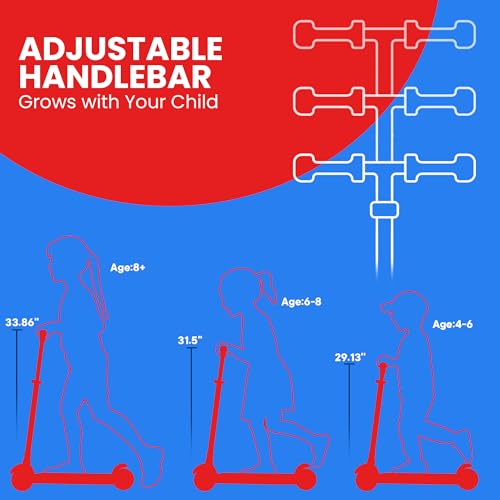 Dribbl 3-Wheel Kids Scooter - Lean-to-Steer Technology, Adjustable Height Handlebar, Anti-Slip Deck, Scooter for Boys & Girls Ages 3+, Child Safety Approved, Support Riders Up To 165 lbs, Red and Blue by Dribbl - Image 3