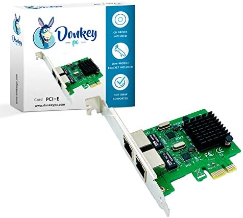 Donkey pc Tarjeta de Red 2 Puertos PCIE RJ45, PCI Express Ethernet LAN Card, Network Card 1000M PCIe Dual Electrical Port RJ45 10/100/1000Mbps Windows Server, Win8, 10, XP, Linux