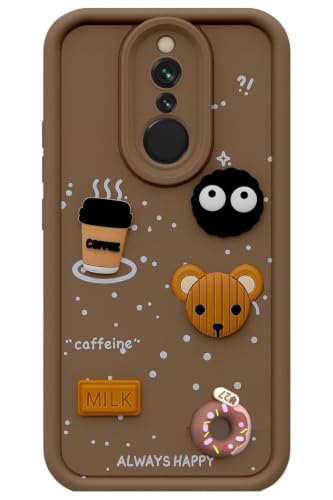 Image of Bintage Cute Fun Taddy Cartoon 3D Ball Bear Milk Donut Coffee Cup Silicon Case Full Body & Camera Protection Back Cover Compatible for MI Redmi 8 - Brown