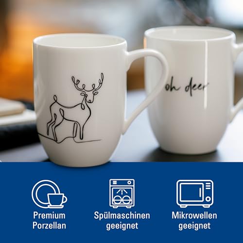 Villeroy & Boch – Statement Tassen Set "Rentier" 2 teilig Weihnachten, Weiß, Schwarz, Spülmaschinenfest, Mikrowellensicher, Geschenkset Tassen Weihnachten, Weihnachtstassen Rentier, Premium Porzellan – Bild 3
