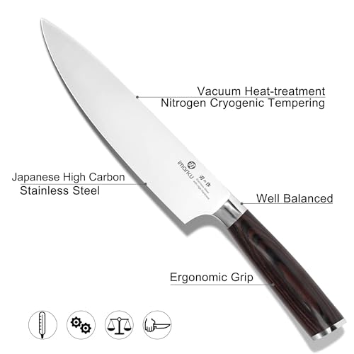 Image of imarku 3 Pieces Knife Set, Japanese High Carbon Stainless Steel Chef Knife Set, Professional Chef Knives with Ergonomic Pakkawood Handle, Ultra Sharp Cooking Knives for Kitchen & Home Cooking