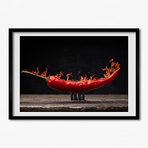 Tableau de cuisine piment Tulup 70x50 cm pour habiller un mur vide avec un cadre en bois moderne