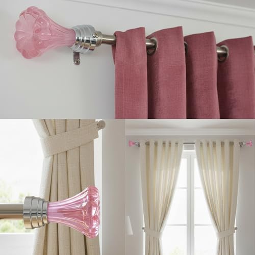 Image of Atlantic Curtain Rod Finials Set of 2 - Flower Style Decorative Textured Resin Finials for Standard Drapery Rods, Rose Pink