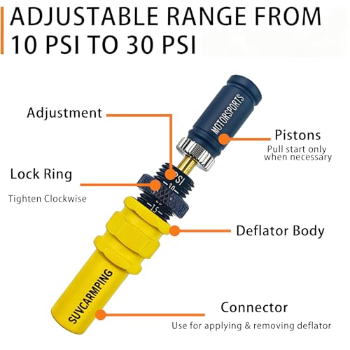 Image of SUVCARMPING Adjustable Auto-Stop Tire Deflator Valve Kit (10-30 PSI) 4 PCS Screw-on Tyre Air Down Tool for Offroad 4x4,(MS-TD03)