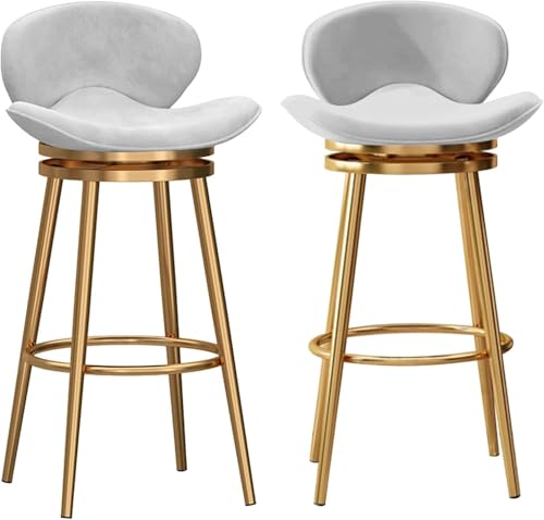 WDSOPK Juego De 2 Taburetes De Bar Giratorios De Altura De Mostrador,Taburetes De Bar Modernos De Terciopelo con Respaldo Medio,Silla De Bar Tapizada con Base De Met(Pata Blanco-Dorado 75Cm)