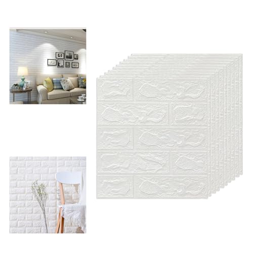 VGE 10xSelbstklebende 3D Wandpaneele Weiß - Wasserdichte Deckenplatten, Steinoptik Wandfliesen zum Schneiden für Schlafzimmer, Küche, Büro-DIY Wandverkleidung|Hintergrund TV-Decor(35x38.5 cm/Stück)