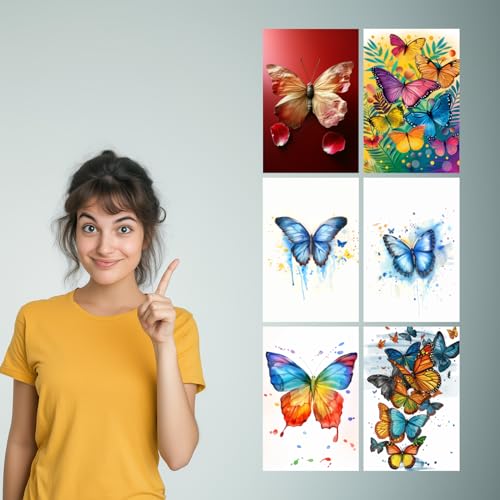 Image of SiddArtify Vibrant Butterfly Art Print Set - Sticker - 8x12 Inch - Pack of 6 Wall Room Decoration art Poster Prints