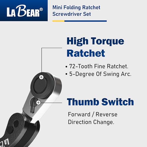 Image of LABEAR Green Mini Folding Ratchet Screwdriver Set with 5 Bits | 72-Tooth reversible pocket ratchet, magnetic 1 /4 inch bit holder, keychain-ready EDC tool