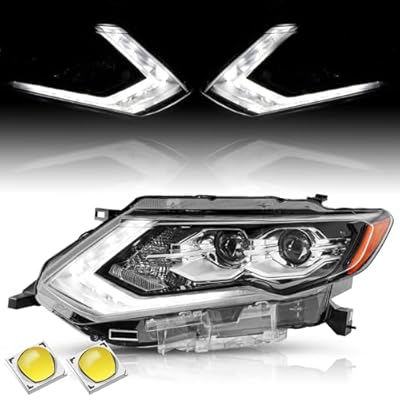 Headlight Assembly Fit for 2017 2018 2019 2020 Nissan Rogue with FULL LED SL Hybrid/SL LED Headlamp with DRL Replacement LH (Left/Driver Side)