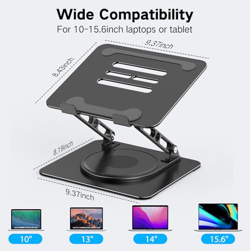 Image of Adjustable Laptop Stand for Desk with 360 Rotating Base, Metal Foldable Laptop Riser Holder, Portable Desktop Book Stands, Ventilated Cooling Computer Notebook Stand Compatible with 10-15.6 inch Laptops