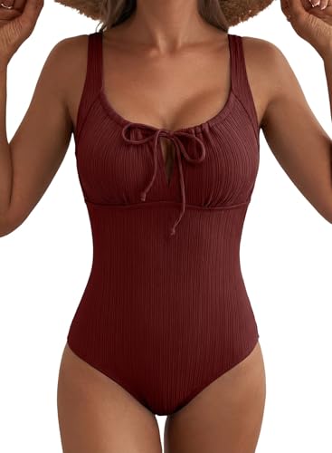 Image of Aleumdr Womens Textured One Piece Swimsuit Tummy Control Bathing Suit Tie Knot Cutout Swimwear