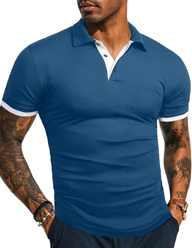 KUYIGO Slim Fit T Shirts for Men Short Sleeve Polo Shirt Casual Tactical Golf Tennis T-Shirts Medium Deep Teal