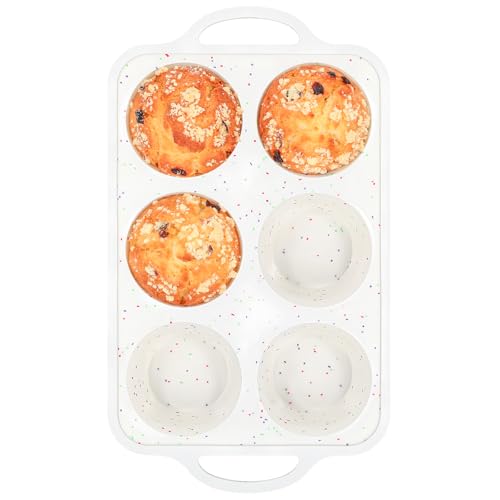 Vinino Jumbo Muffin Pan with Metal Reinforced Frame-1Pack Large Silicone Cupcake Pan for Baking 6 Cup Jumbo Size Silicone Muffin Tray Cupcake Baking Pan Molds for Oven Dishwasher Safe-Cream