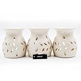 Hosley Elegant Ceramic Oil Warmers with Leaf Pattern and Speckle Design 4.5 Inches High Tealight Compatible for Aromatherapy and Home Decor Set of 3