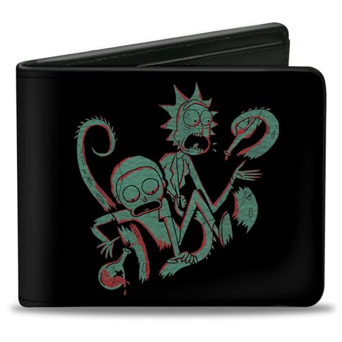 Rick and Morty Wallet, Bifold, Rick and Morty Psychedelic Monster Pose Black Orange Green, Vegan Leather