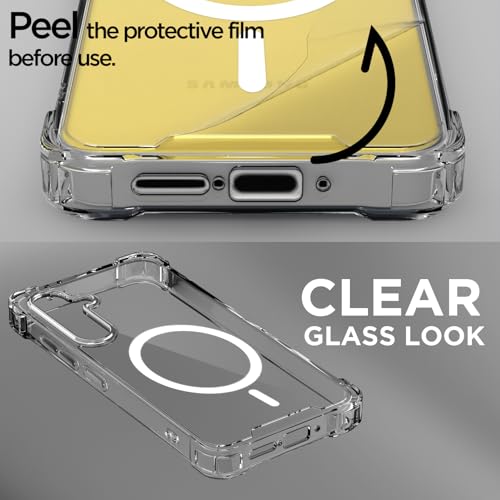 Image of Amazon Basics Back Cover for Samsung Galaxy S25 FE 5G Mag-Safe Shockproof PC + TPU Protective Case Magnetic Support Bumper Case (Transparent Mag-Safe)