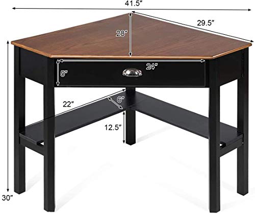 Nightcore Corner Desk For Small Space, Wood Corner Computer Desk, Compact Writing Table W/Drawer & Storage Shelves, Space Saving Study Workstation, Laptop Pc Corner Table For Home Office #TOP2