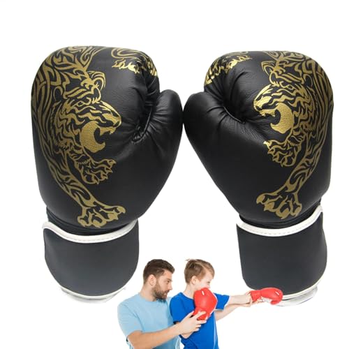 wiroouia Guanti da allenamento per muay thai, per adulti, professionali, in pelle PU, con stampa tigrata, guanti da combattimento per uomini e donne