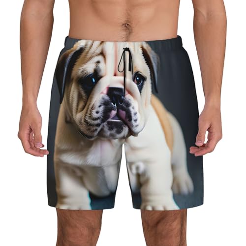 Cute Bulldog Puppy 1 Men's Soft Double Swim Shorts, Lounge Swiming Shorts Pants Breathable Summer