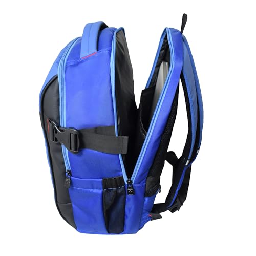 Image of SWISS MILITARY 30L Unisex Laptop Travel Backpack for 15.6-Inch Laptops - with Luggage Strap, Detachable Key Ring, Anti-Theft Pocket, Expandable Bottle Pocket for Office and College Use-Blue