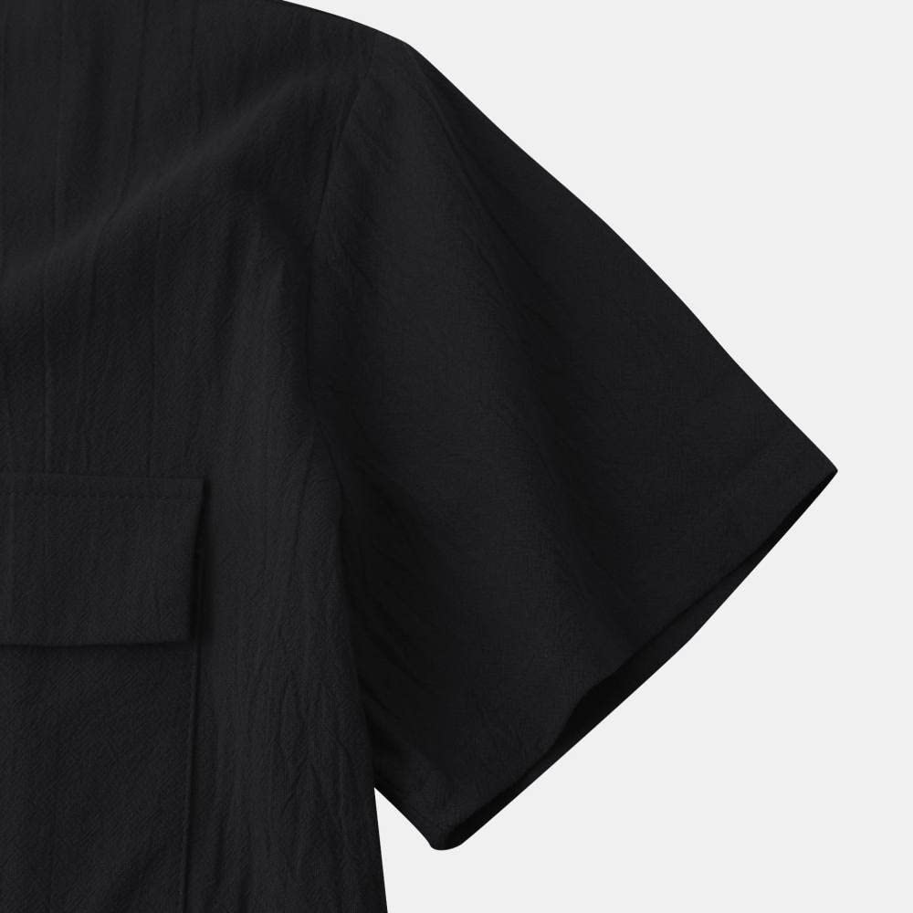 Camicia Hawaiana da Uomo, Camicia Hawaiana da Uomo a Maniche Corte con Bottoni Hawaiani Camicia Hawaiana in Lino e Cotone Nero Top Casual Camicia da Spiaggia a Maniche Corte ad Asciugatura Rapida per