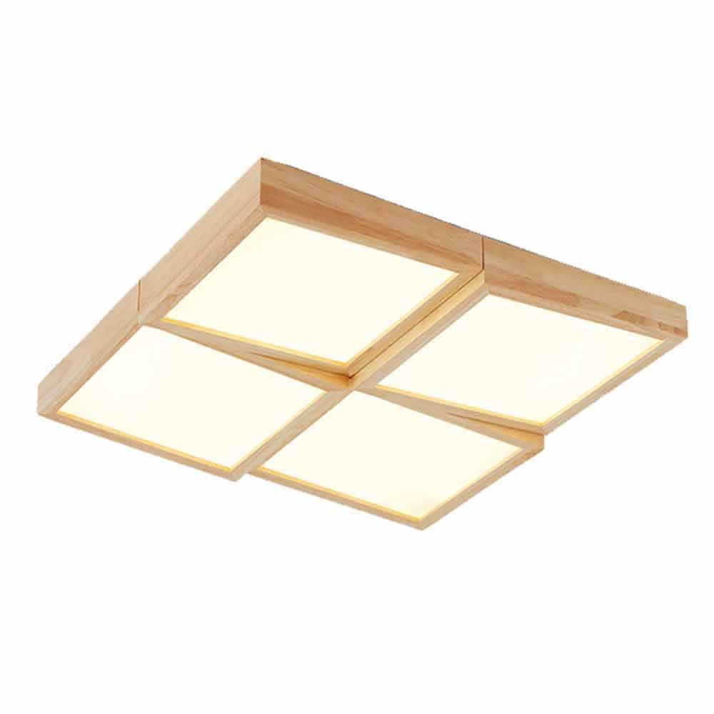 Lámpara de techo de estilo europeo 3000-6000K Regulable Lámpara de techo regulable Marco de madera Iluminación de techo plana Fácil de instalar Accesorio de iluminación(Raw Wood)