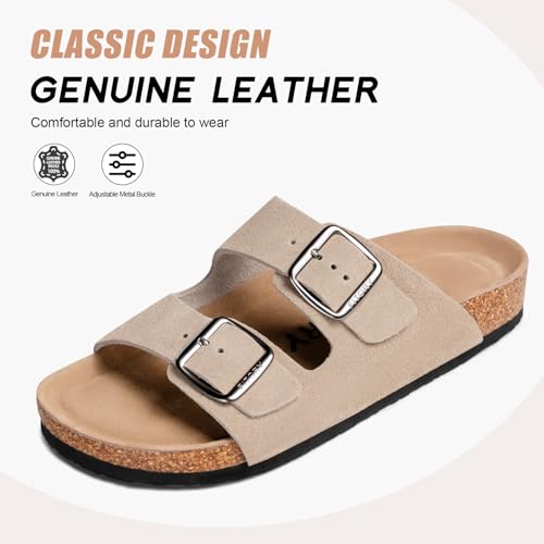 Image of FITORY Mens Sandals, Arch Support Slides with Adjustable Buckle Straps and Cork Footbed Size 7-14.5